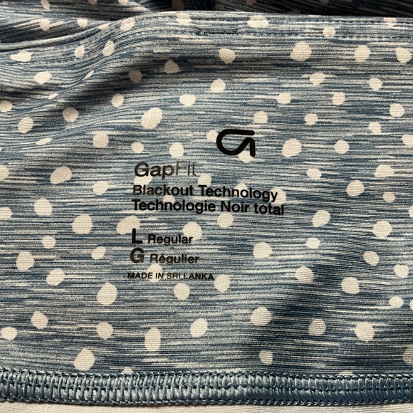 GAPFIT Blue White Polka Dot Blackout Print 7/8 Leggings 2 Leg, 1 Waist Pockets L - Picture 5 of 12